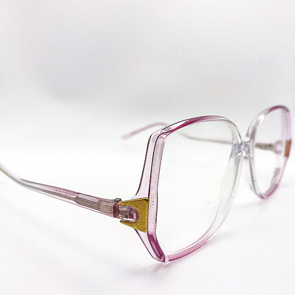 Purple drop-arm eyeglasses on a white background