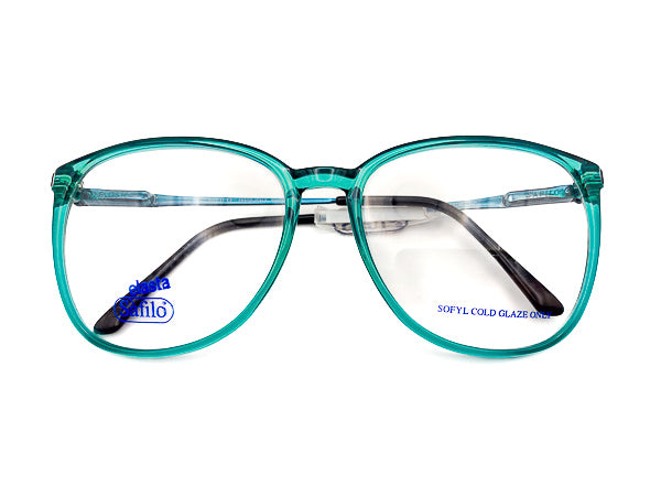 Vintage Safilo Elasta clear green eyeglasses on a white background
