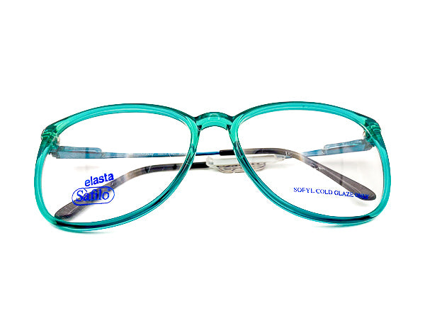 1980s translucent green  eyeglasses on a white background