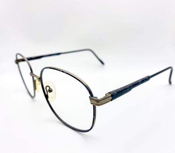 Vintage eyeglasses with a round black frame on a white background