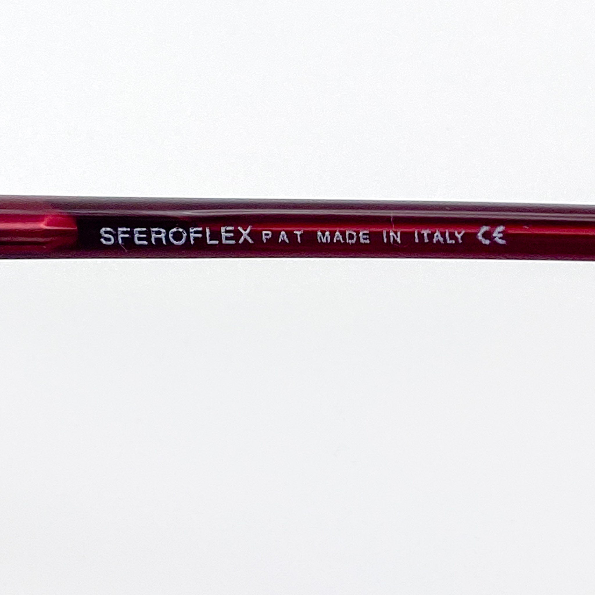 Red temple arm with 'Sferoflex' branding on a white background