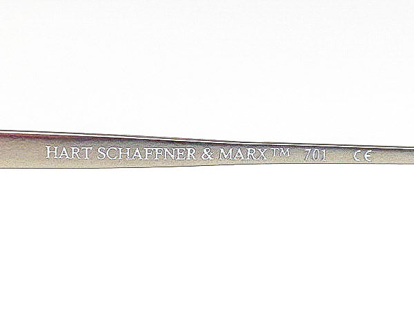 Hart Schaffner & Marx eyeglasses with branding and certification marks on a white background