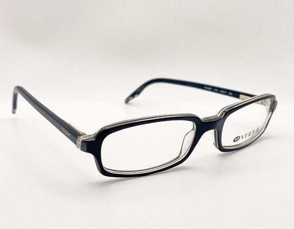 Pair of black eyeglasses on a white background