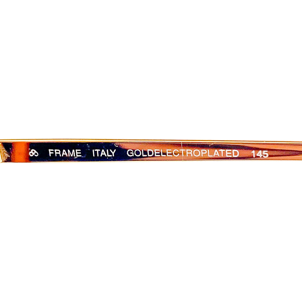 Gold electroplated frame with 'FRAME ITALY' and 'GOLDELECTROPLATED 145' text on a white background