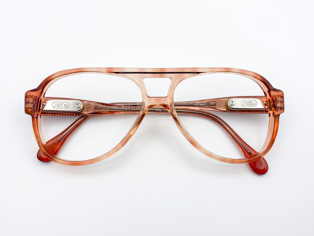 Safilo kids tortoiseshell aviator glasses on a white background