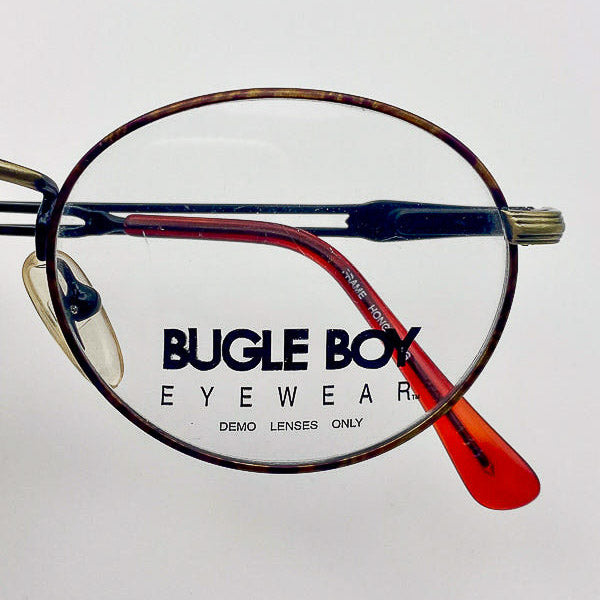 Round eyeglasses with 'Bugle Boy Eyewear' branding on a white background