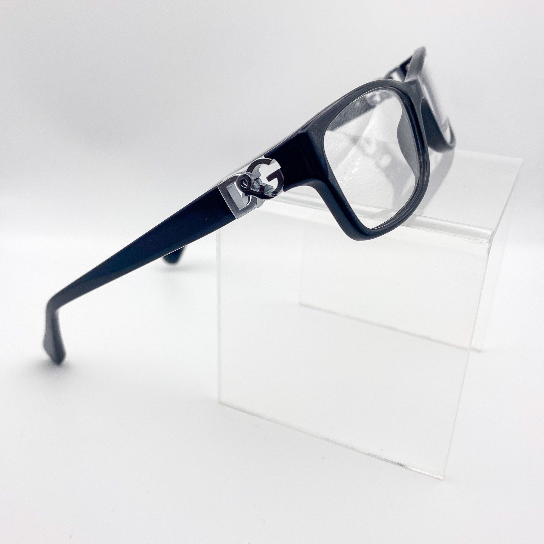 Black eyeglasses on a white background