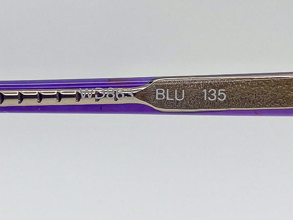 Close-up of a purple and silver frame with 'BLU 135' branding on a gray background
